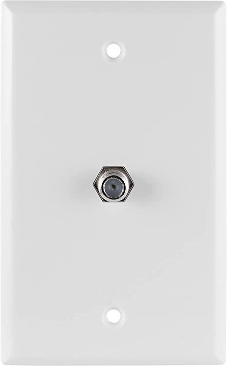 GE Coaxial Cable Wall Plate, 1-Port, One Wall Mounted F-Type Coax Cable Connector, White