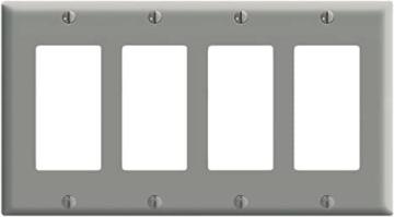 Leviton 80412-GY 4-Gang Decora/GFCI Device Wallplate, Standard Size, Thermoset, Device Mount