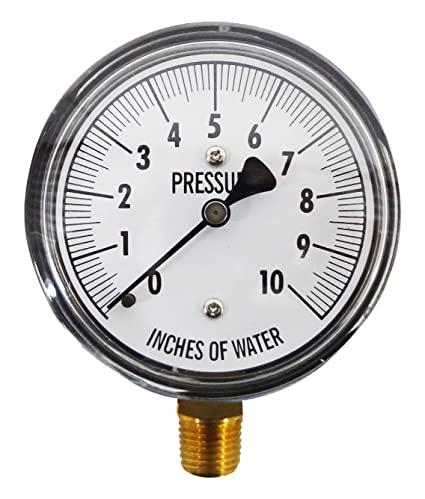 Kodiak Controls KC25-10" H20 Low Pressure Gauge, 0-10" WC, 0-10 IWC, Dry, 2-1-2% Accuracy