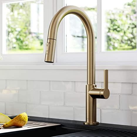 Kraus KPF-2820SFACB Oletto Single Handle Pull-Down Kitchen Faucet, Antique Champagne Bronze