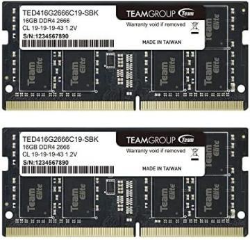 TEAMGROUP Elite DDR4 32GB Kit (2x16GB) 2666MHz PC4-21300 CL19 Unbuffered Non-ECC 1.2V SODIMM