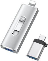 RAOYI 128GB USB Stick for Phone, 3 in 1 USB 3.0 Type C Flash Drive Silver