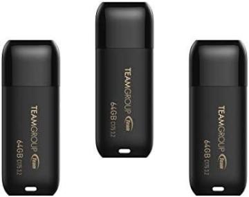 TEAMGROUP C175 64GB 3 Pack USB 3.2 Gen 1 (USB 3.1/3.0) Read 100MB/s Flash Thumb Drive, Matte Black