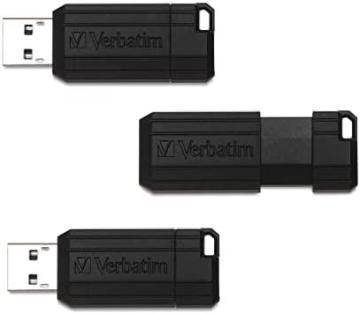 Verbatim 64GB PinStripe Retractable USB 2.0 Flash Thumb Drive – 3pk – Black