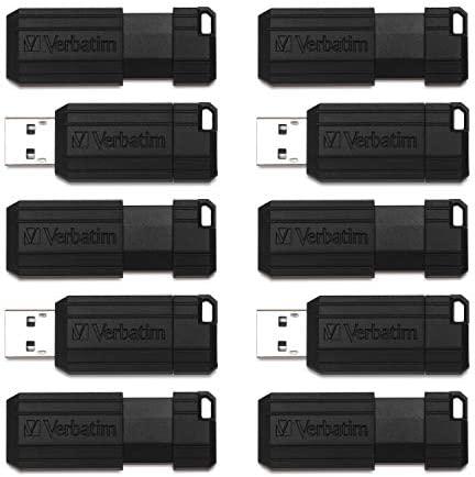 Verbatim 64GB PinStripe Retractable USB 2.0 Flash Thumb Drive – Business 10pk – Black
