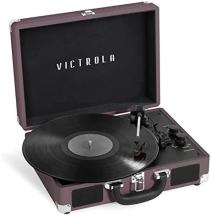 Victrola Vintage Bluetooth Portable Suitcase Record Player with Built-in Speakers, Magenta
