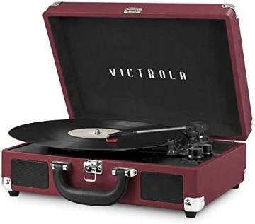 Victrola Vintage Bluetooth Portable Suitcase Record Player with Built-in Speakers, Marsala