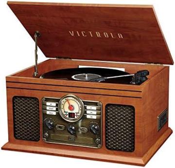Victrola Nostalgic 7-in-1 Bluetooth Record Player with Built-in Speakers, Mahogany