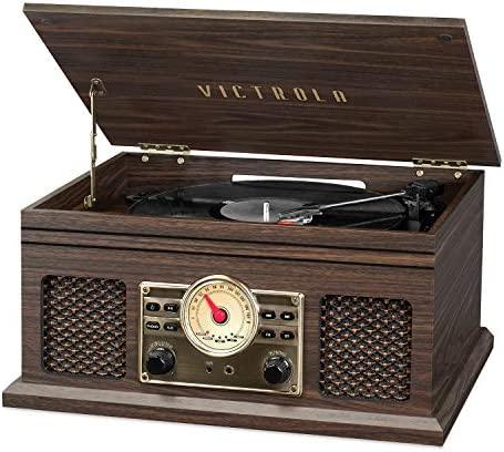 Victrola 4-in-1 Nostalgic Bluetooth Record Player with Record Turntable and FM Radio, Espresso