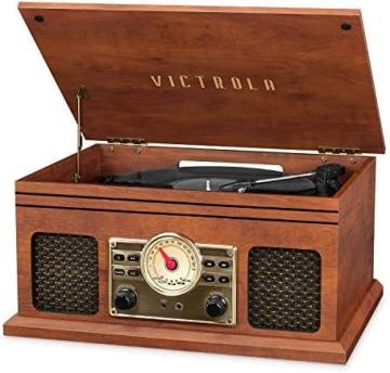 Victrola VTA-250B-MAH 4-in-1 Nostalgic Bluetooth Record Player with Turntable, Mahogany