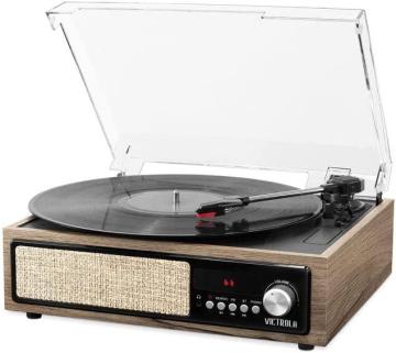 Victrola 3-in-1 Bluetooth Record Player with Built in Speakers and Turntable, Farmhouse Walnut