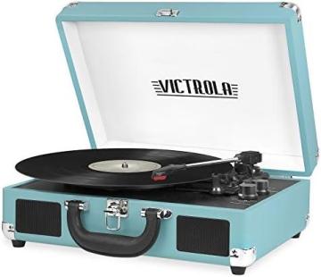 Victrola Vintage Bluetooth Portable Suitcase Record Player with Built-in Speakers, Aqua Turquoise