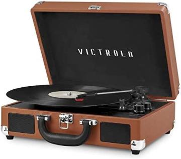 Victrola Vintage Bluetooth Portable Suitcase Record Player with Built-in Speakers, Cognac