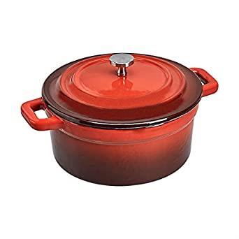 AmazonCommercial Enameled Cast Iron Covered Small Cocotte, 18 Ounce, Red