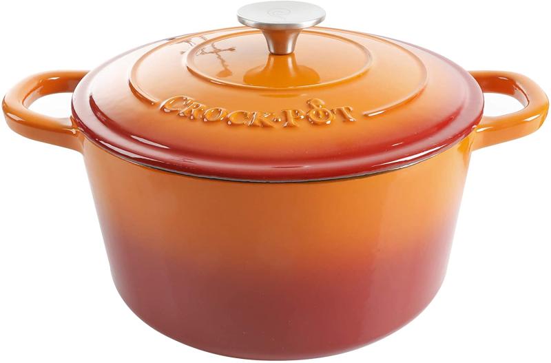 Crock-Pot Artisan Round Enameled Cast Iron Dutch Oven, 5-Quart, Sunset Orange