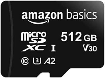 Amazon Basics 512 GB microSDXC Memory Card with Full Size Adapter