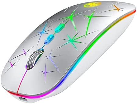 Uciefy V11 Bluetooth Mouse，LED Firework Rechargeable Wireless Mouse, Silver