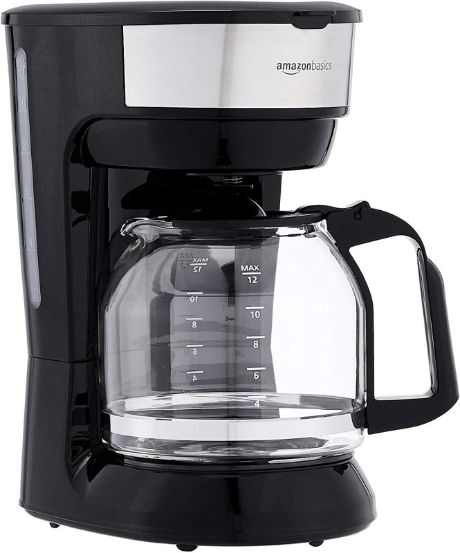 Amazon Basics 12-Cup Coffee Maker with Reusable Filter, Black and Stainless Steel