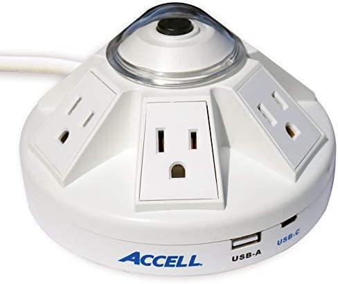Accell Powramid USB-C Surge Protector - USB-C & USB-A Charging Ports (3.4A), 6 Outlets