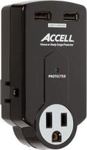 Accell Power Travel Surge Protector - 3 Outlets, 2 USB Charging Ports