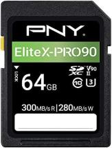 PNY 64GB EliteX-PRO90 Class 10 U3 V90 UHS-II SDXC Flash Memory Card