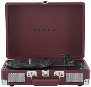 Crosley CR8005F-BU Cruiser Plus Vintage Suitcase Vinyl Record Player Turntable, Burgundy
