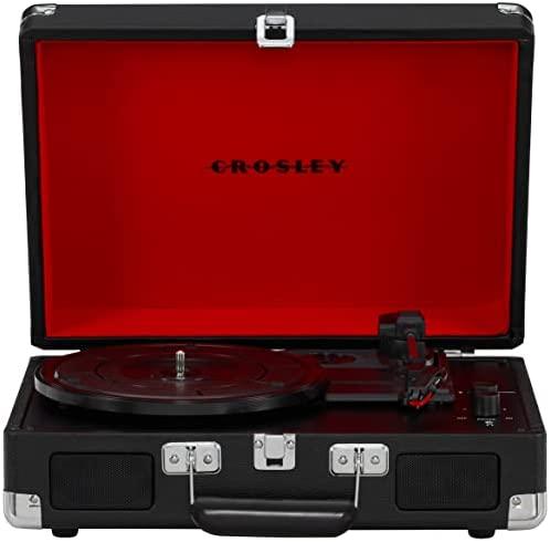 Crosley CR8005F-BK Cruiser Plus Vintage Suitcase Vinyl Record Player Turntable, Black/Red