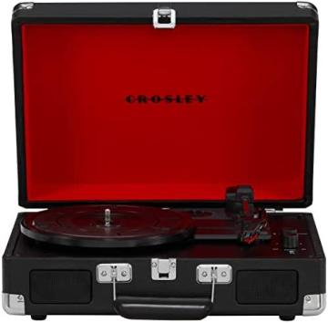 Crosley CR8005F-BK Cruiser Plus Vintage Suitcase Vinyl Record Player Turntable, Black/Red
