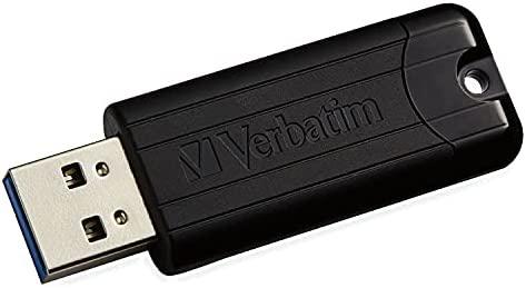 Verbatim 128GB Pinstripe USB 3.0 Flash Drive Retractable Thumb Drive, Black