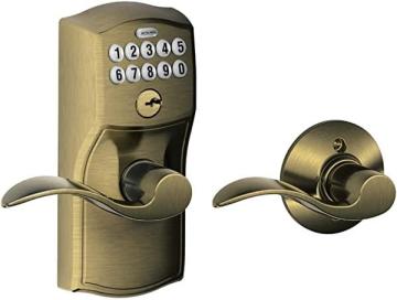 Schlage FE575 CAM 609 ACC Camelot Keypad Entry with Auto-Lock and Accent Levers, Antique Brass