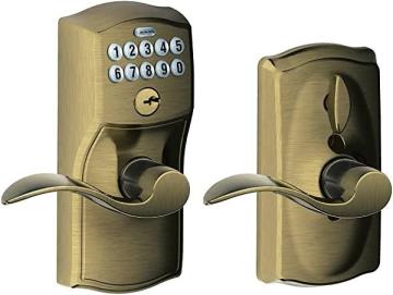 Schlage FE595 CAM 609 ACC Camelot Keypad Entry with Flex-Lock and Accent Levers, Antique Brass