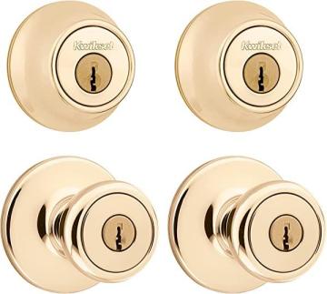 Kwikset 242 Tylo Entry Knob and Single Cylinder Deadbolt Project Pack in Polished Brass