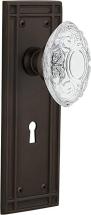 Nostalgic Warehouse Double Dummy Mission Plate w/Keyhole Crystal Victorian Knob, Oil-Rubbed Bronze