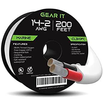 GearIT 14/2 Marine Wire (200 Feet) 14AWG Gauge - Tinned OFC Copper/Marine Grade Speaker Cable