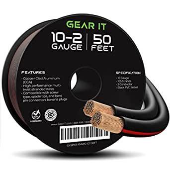 GearIT 10 Gauge Speaker Wire (50 Feet), Copper Clad Aluminum, CCA Thick Gauge Copper Wire