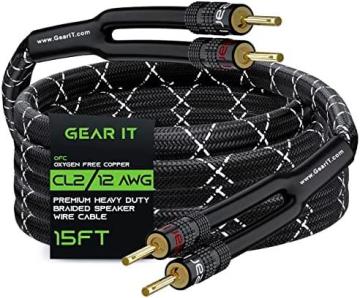 GearIT 12AWG Speaker Cable Wire with Gold-Plated Banana Tip Plugs (15 Feet)