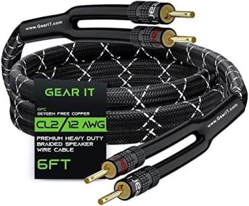 GearIT 12AWG Speaker Cable Wire with Gold-Plated Banana Tip Plugs (6 Feet)