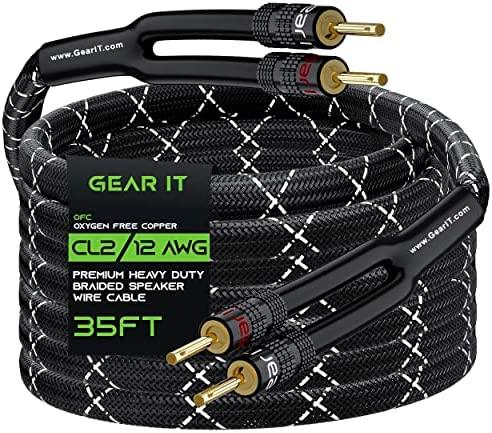 GearIT 12AWG Speaker Cable Wire with Gold-Plated Banana Tip Plugs (35 Feet)