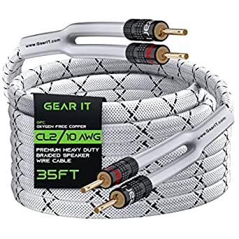 GearIT 10AWG Speaker Cable Wire with Gold-Plated Banana Tip Plugs (35 Feet)