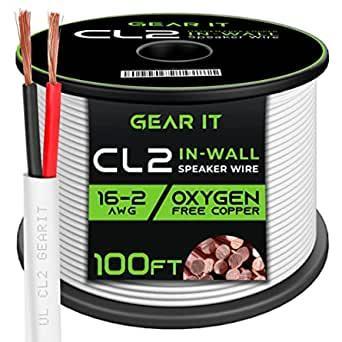 GearIT 16/2 Speaker Wire (100 Feet) 16AWG Gauge - in Wall Audio Speaker Wire Cable 100ft
