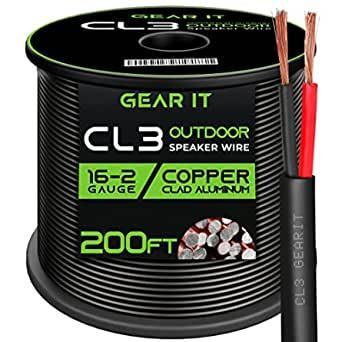 GearIT 16/2 Speaker Wire (200 Feet) 16 Gauge (Copper Clad Aluminum) 200ft