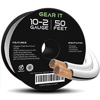 GearIT 10 Gauge Speaker Wire (50 Feet), Copper Clad Aluminum, CCA Thick Gauge Copper Wire