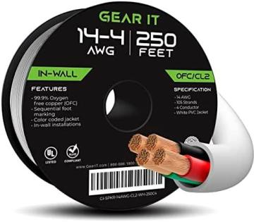 GearIT 12/4 Speaker Wire (250 Feet) 12AWG Gauge - in Wall Audio Speaker Wire Cable