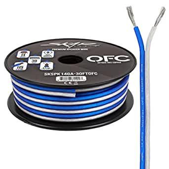Skar Audio 14 Gauge (AWG) Elite Oxygen-Free Copper Audio Speaker Wire - 30 Feet (Blue/White)
