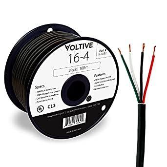 Voltive 16/4 Speaker Wire - 16 AWG/Gauge 4 Conductor – 100 ft, Black