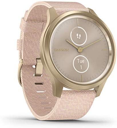 Garmin vivomove Style Hybrid Smartwatch, Gold with Pink Woven Nylon Band