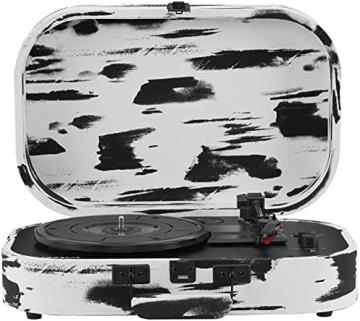 Crosley CR8009B-BW Discovery Vintage  Suitcase Vinyl Record Player Turntable, Black & White