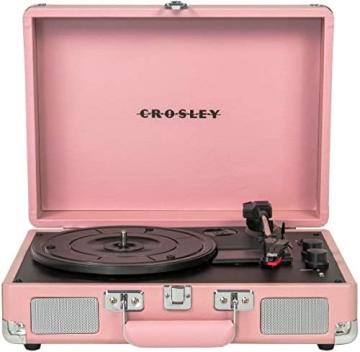 Crosley CR8005E-BH Cruiser Deluxe Vintage Suitcase Vinyl Record Player Turntable, Blush