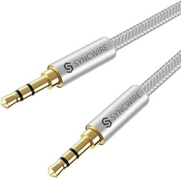 Syncwire 3.5mm Nylon Braided Aux Cable (3.3ft/1m,Hi-Fi Sound) – Silver