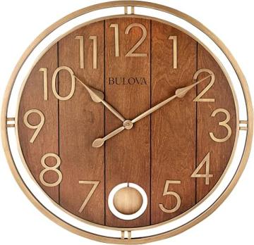 Bulova C4806 Panel Time Oversize Wall Clock, 30", Warm Cherry and Soft Bronze